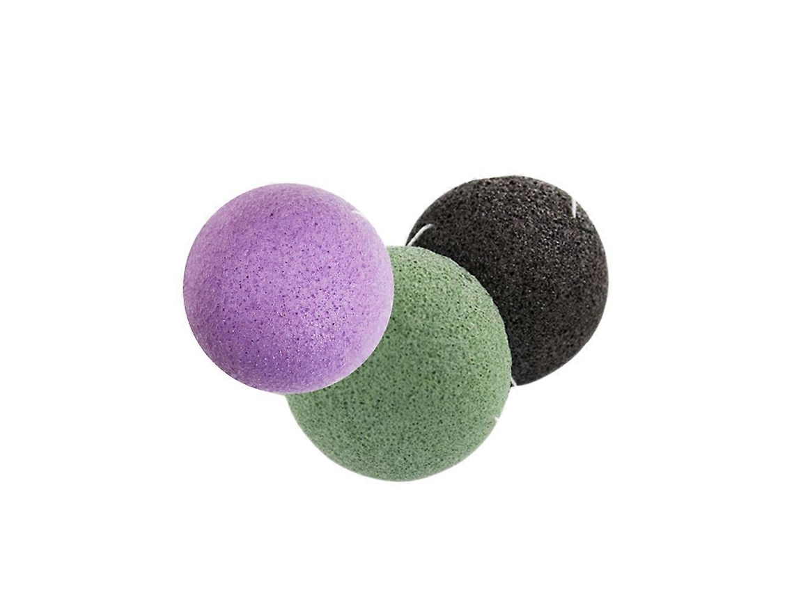 Conjunto De 3 Esponjas Konjac Redondas Para Lavar O Rosto, Naturais E Para Cuidados Faciais (preta, Verde E Roxa)