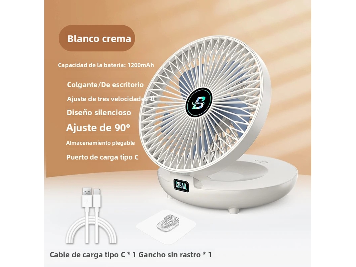 Ventilador portátil MDUG elétrico, três velocidades, recarregável via USB, base para ar condicionado branco recarregável
