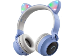 Fones De Ouvido Infantis Sem Fio Bluetooth Aditam Com Orelhas Gato, Luzes De Led E Microfone Conforto Em Dobro