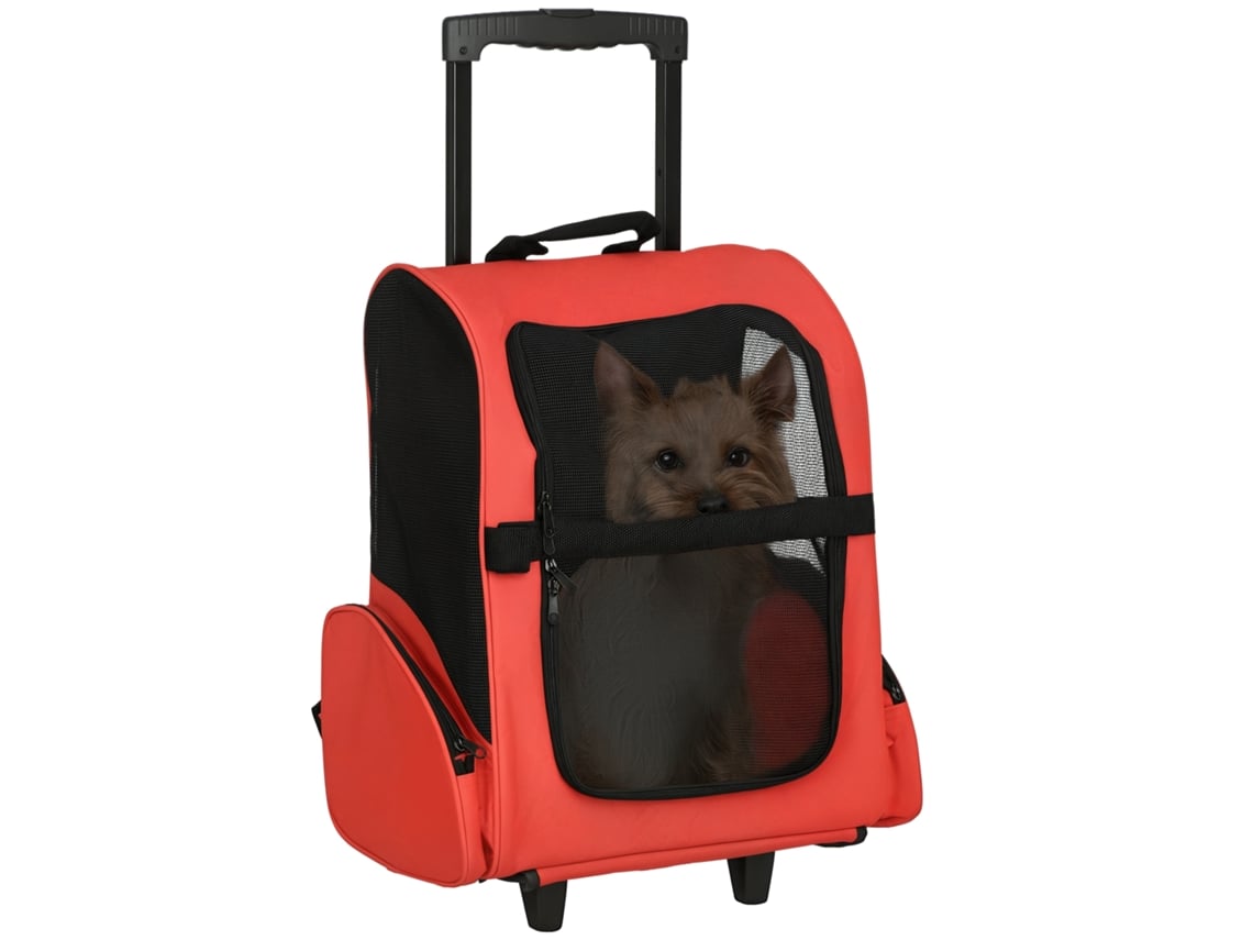 Mochila ou Carrinho 2 em 1 NOVAVEST para Cães e Gatos, 42x25x55 cm, vermelha