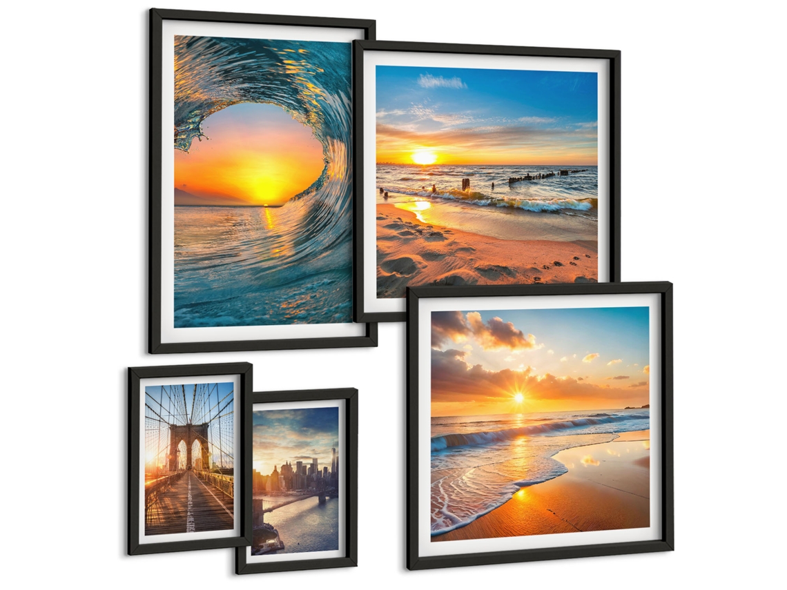 Conjunto De Pinturas Mar Por Do Sol Pontes Urbanas Espelharte (5 Peças)