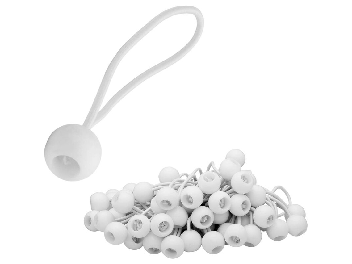 50x Tiras de Borracha, Ganchos Borracha com Bola Plástico, para Tendas, Lonas, Pavimentos Jardim, Alta Tensão Brancas AQUAFORGE