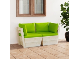 Vidaxl Sofá Paletes 2 Lugares P/ Jardim C/ Almofadões Madeira De Abeto