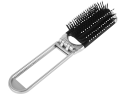 Escova De Cabelo Dobrável Para Viagem Com Espelho, Compacta Em Abs Para Desembaraçar, Design Moderno Prateado, Para