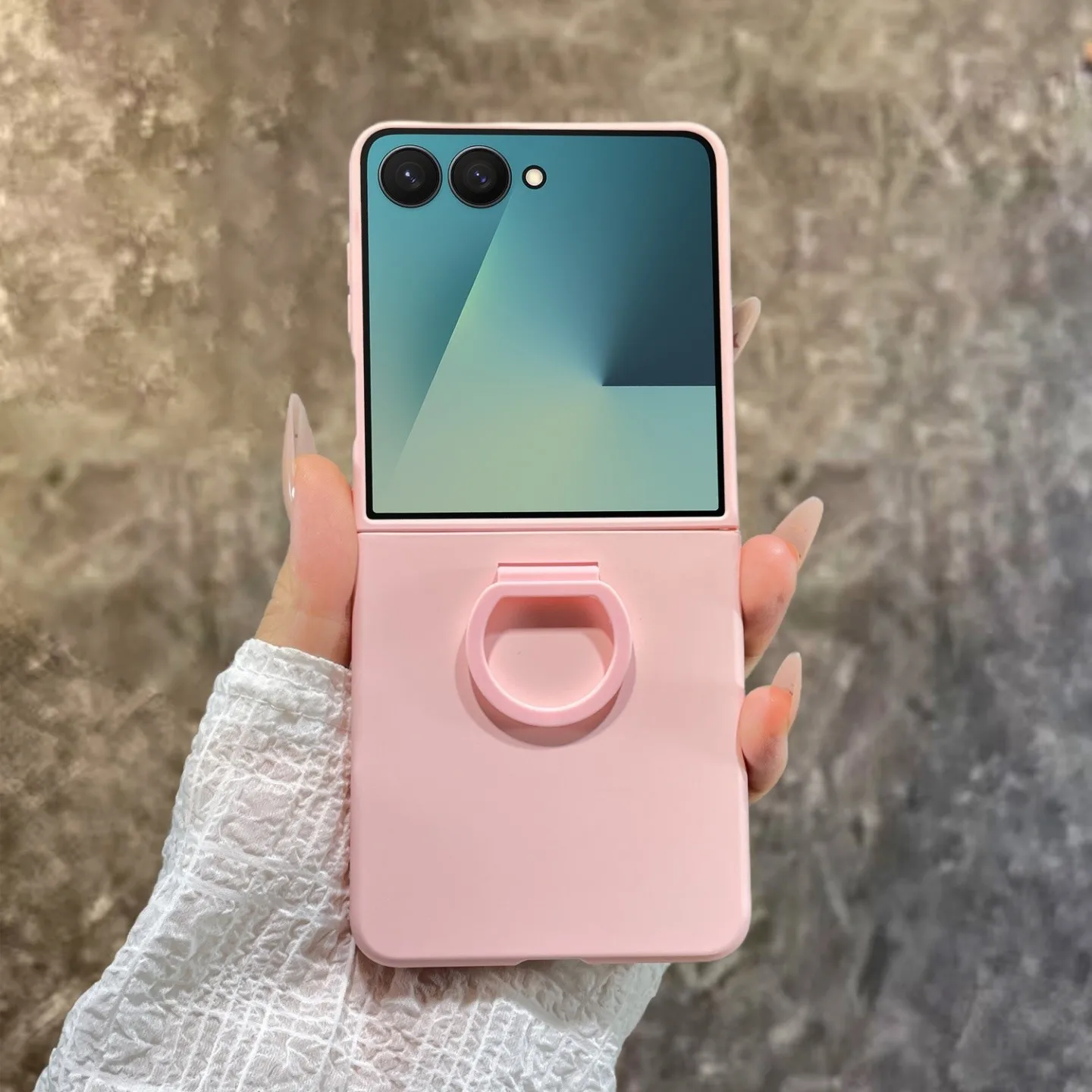 (rosa Z Flip 5) Capa Protetora Com Suporte De Anel, Capa Rígida De Pc