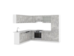 Cozinha de canto R-Line, 227 x 287 cm, PT Mármore, Concreto, Vicco