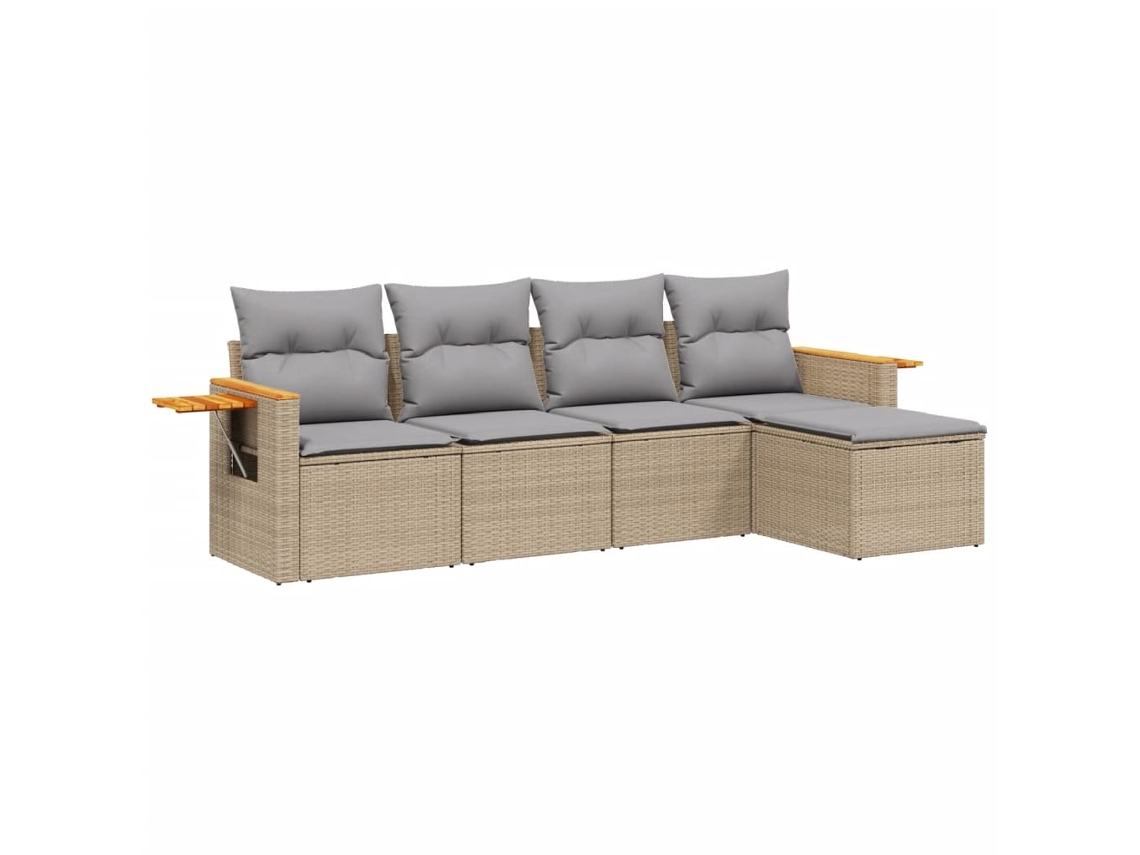 Conjunto de 5 Sofás para Jardim com Almofadões Vime Pe Bege MAISON EXCLUSIVE (5 pcs)