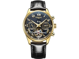 Lurelia Relógio Mecânico Masculino, Automático, Data/calendário, Mostrador Esqueleto, Aço Inoxidável, Couro, Resistente À Água, Preto E Dourado