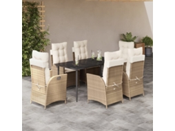 Conjunto 7 Peças Jantar P/ Jardim Com Almofadões Vime Pe Bege Dkd Home Decor