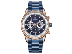 Reloj De Pulsera De Cuarzo Para Hombres Con Correa De Acero, Estilo Casual Y Empresarial (oro Rosa+azul)