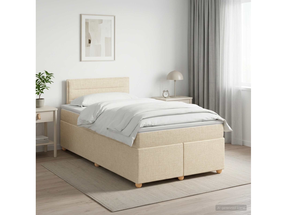 Vidaxl Cama Box Spring Com Colchão Creme 120 X 190 Cm Tecido