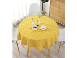 Toalha de mesa redonda de algodão e linho, 120 cm, sarja simples, decoração para cozinha e sala de estar, uso interno e externo, amarela