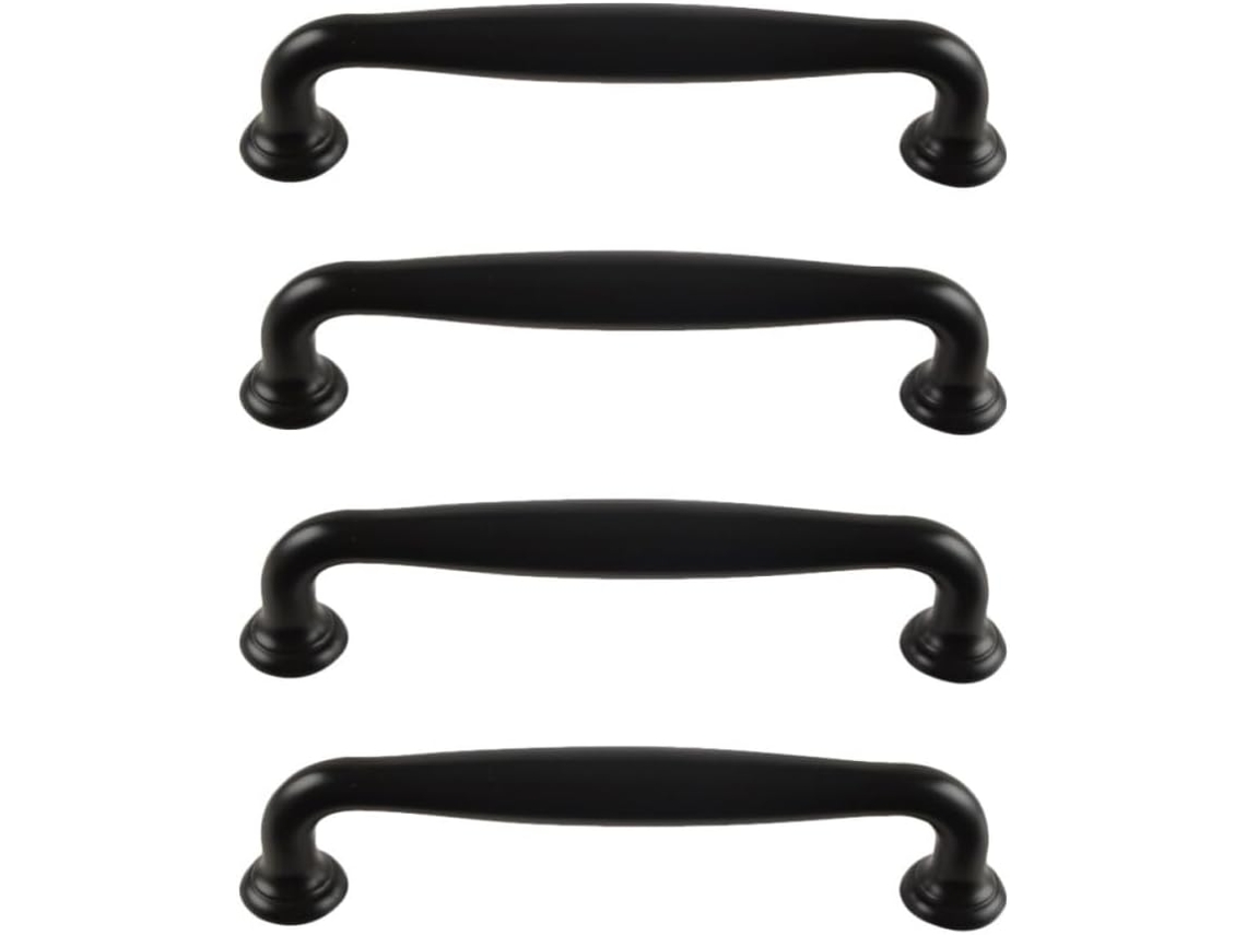 Puxadores Yarnow Para Gavetas De Armários E Portas Closets, Com Espaçamento De 96mm Entre Furos, Na Cor Preta, Conjunto