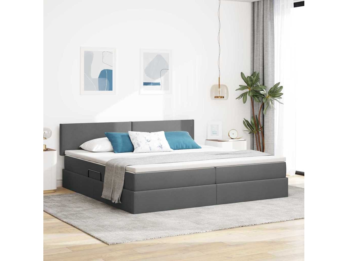 Vidaxl Cama Com Arrumação E Colchão Cinza Escuro 200 X 200 Cm Veludo