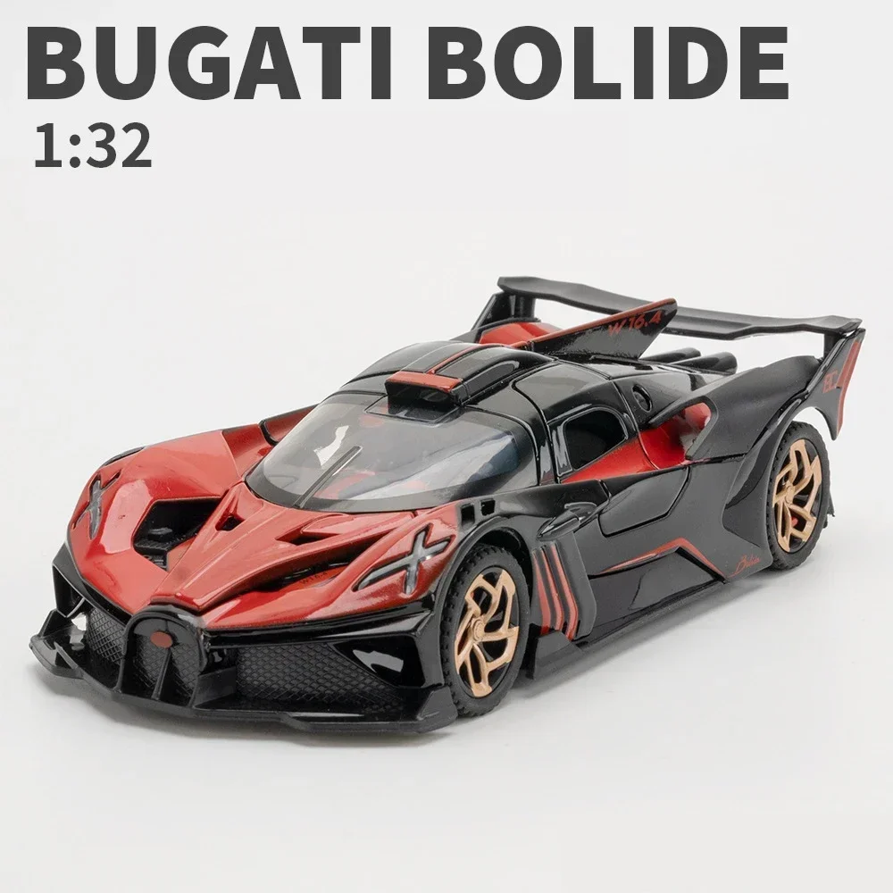 (vermelho) Miniatura De Carro Bugatti Em Liga Metálica, Escala 1/32 - Carro De Metal Fundido - Com Som E Luzes