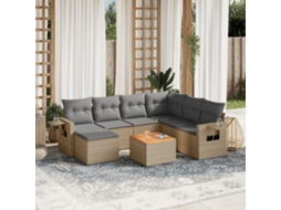 Vidaxl 8 Pcs Conjunto De Sofás P/ Jardim Com Almofadões Vime Pe Bege