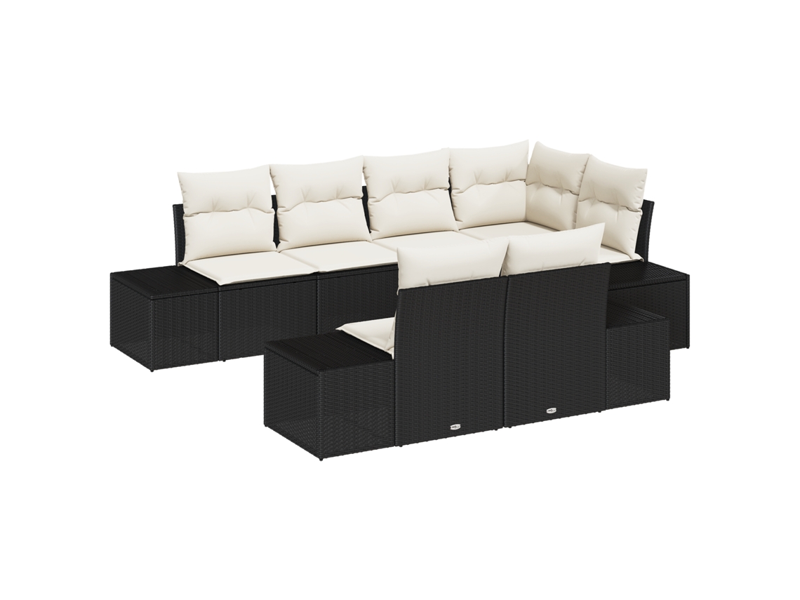 Conjunto 7 De Sofá De Jardim De Vidaxl Com Almofadas Preto Rattan Poliéster