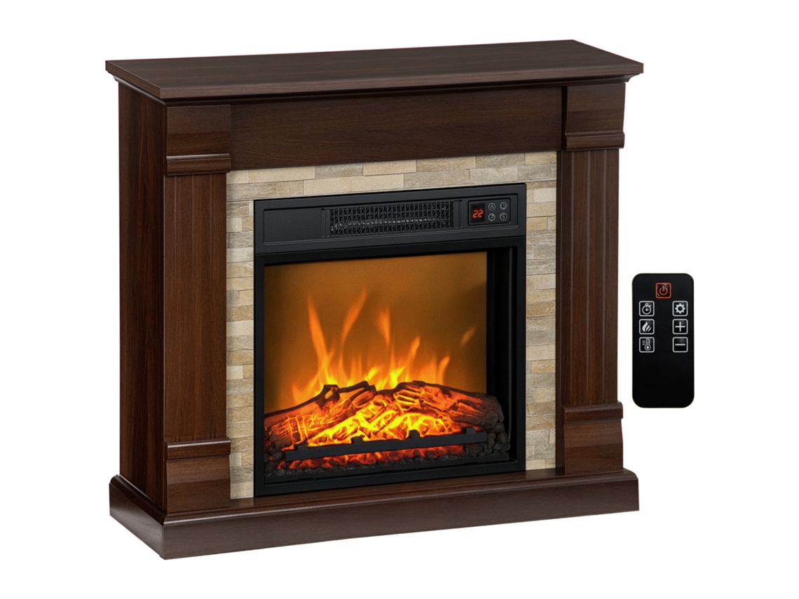 Lareira Elétrica Decorativa Efeito Chama 1800w com Brilho e Temp. Ajustável Medidas: 80x21,6x67,8cm Cor: Marrom