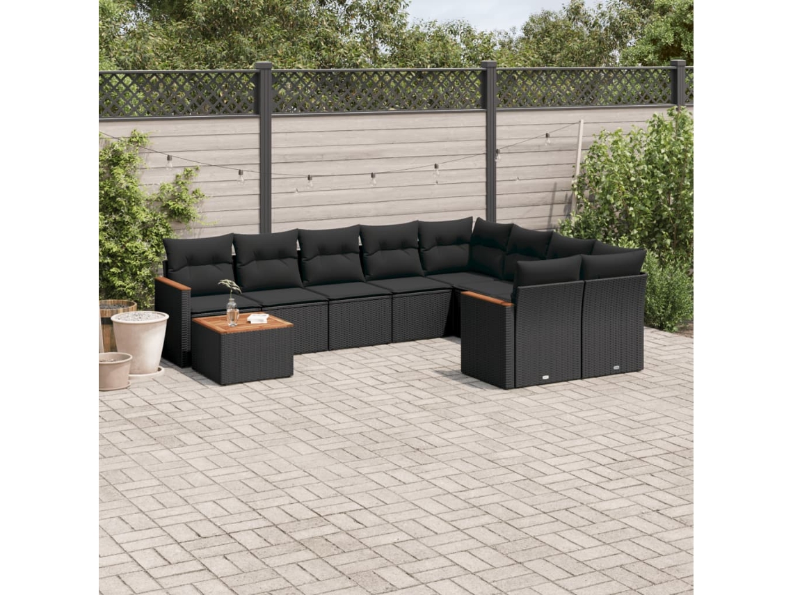 Vidaxl 10 Pcs Conjunto Sofás De Jardim C/ Almofadões Vime Pe Preto