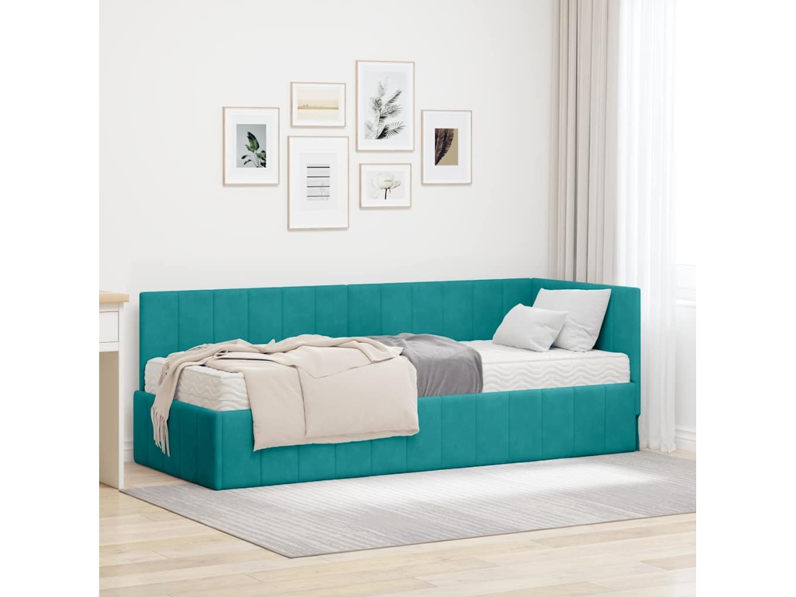 Vidaxl Estrutura De Cama De Canto Com Colchão 2 Unid. Turquesa Veludo