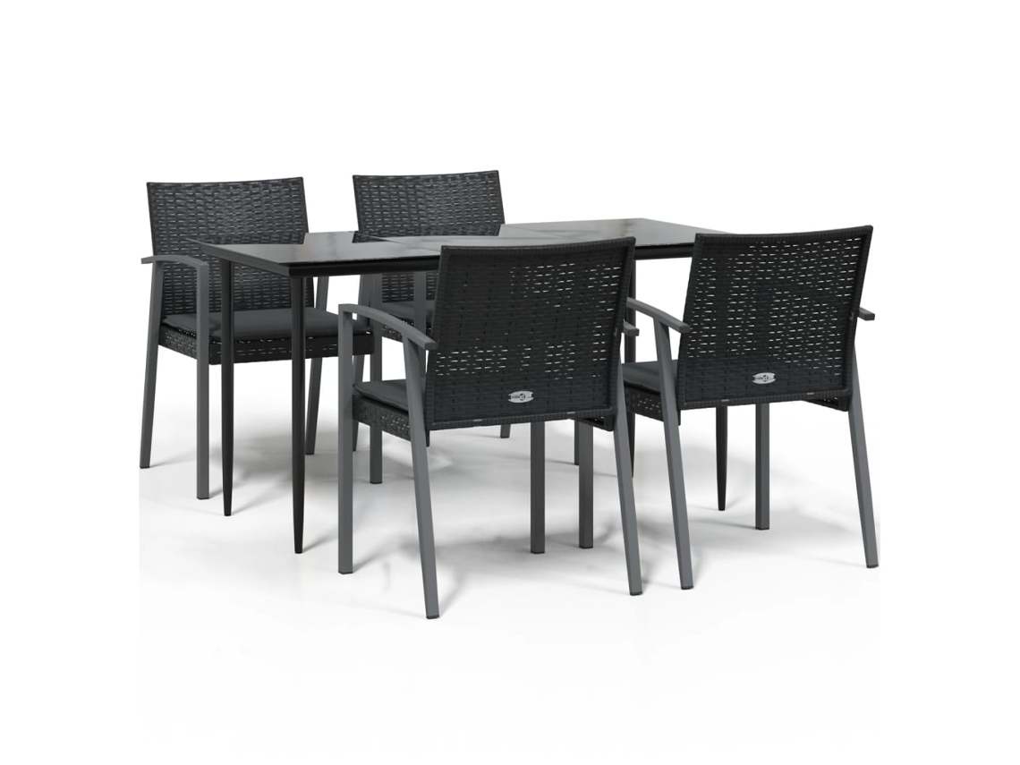 Garden Dining Set, Garden Dining Sets Vidaxl Preto Rattan / Vime (140 Cm Table Length)