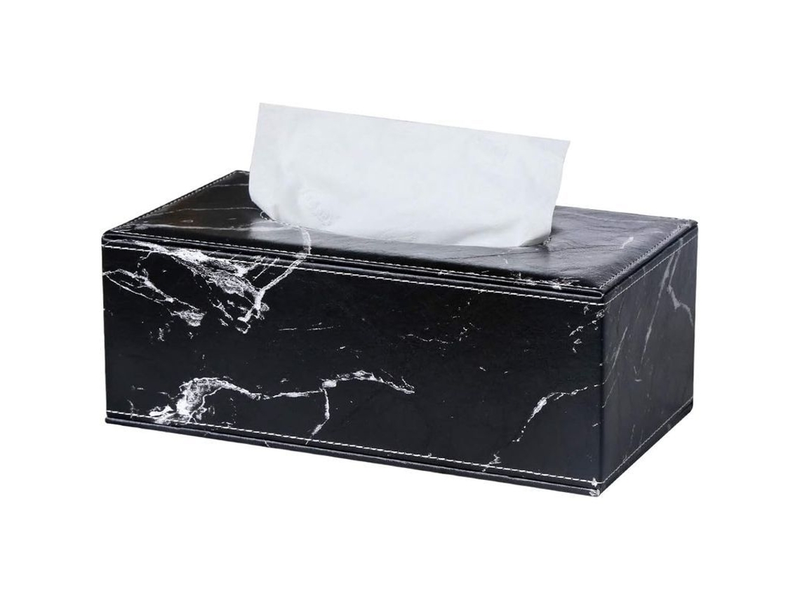 Caja De Pañuelos De Couro Retangular Com Design De Mármore Preto Para Casa, Escritório E Carro