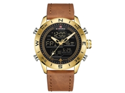 Relógio Masculino Naviforce de Quartzo com Pulseira Pu, Resistente À Água e Movimento Duplo (dourado)