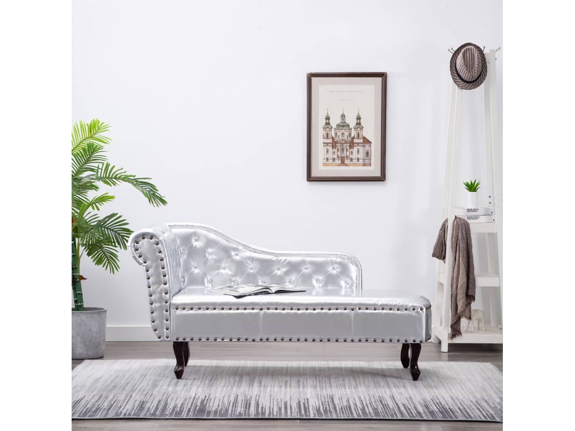 Vidaxl Chaise Longue Couro Artificial Prateado