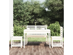 Conjunto 4 Peças De Jantar P/ Jardim Madeira De Pinho Maciça Branco Dkd Home Decor