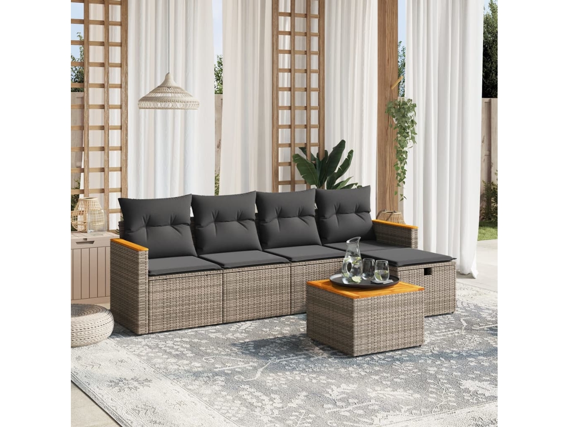 6 Pcs Conjunto Sofás De Jardimconjuntos Relax Jardimconjunto De Jantar Com Almofadões Vime Cinzento Cfw456266 Lovely Home