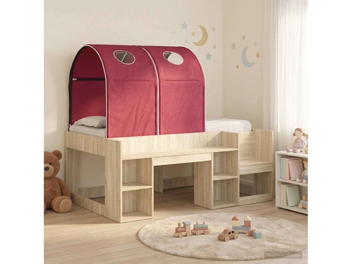 Vidaxl Cama Com Túnel 3 Unid. Carvalho Sonoma E Vermelho