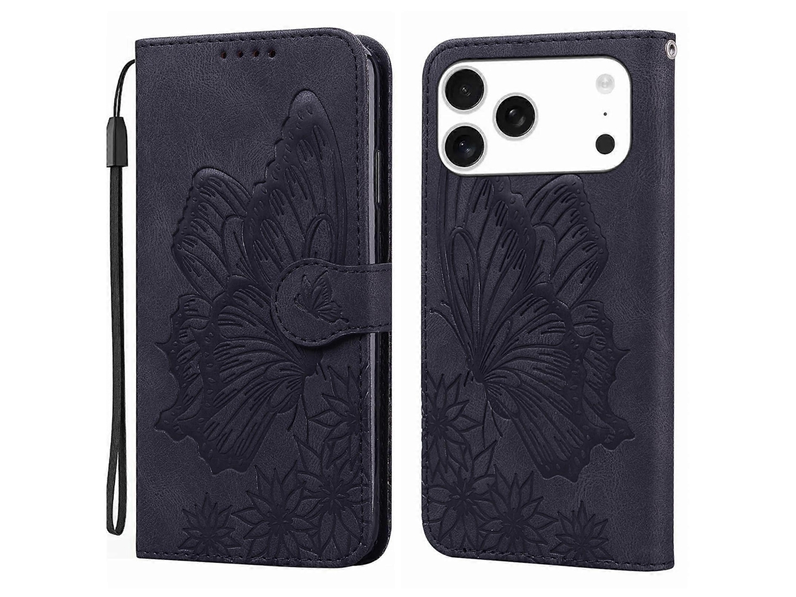 Capa De Celular De Couro Com Estampa De Borboletas Retrô E Relevo Horizontal