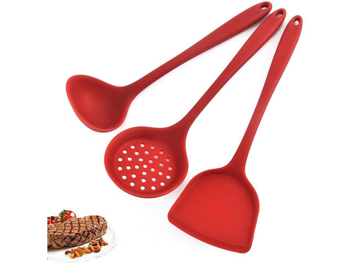 2026 conjunto de 3 Colheres de Silicone Resistentes Ao Calor para Assar, Cozinhar, Misturar Ferramentas de Cozinha (vermelho)