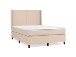 Cama com Molas Couro Artificial Cappuccino MAISON EXCLUSIVE 140x190 cm