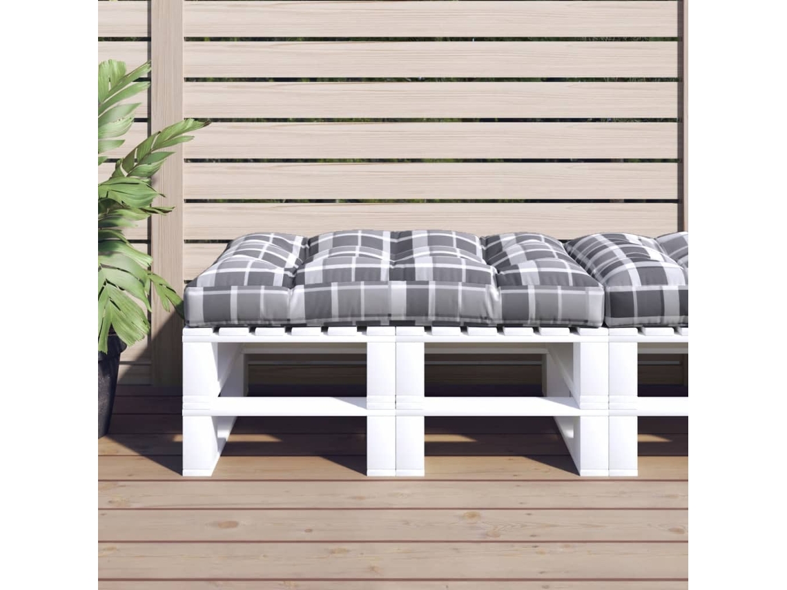 Vidaxl Almofadão P/ Sofá De Paletes 120x80x12cm Tecido Xadrez Cinzento