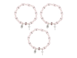Conjunto De 3 Pulseiras Com Cruz De Cristal E Pérola Para Meninas.