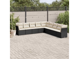Vidaxl 9 Pcs Conjunto De Sofás P/ Jardim C/ Almofadões Vime Pe Preto