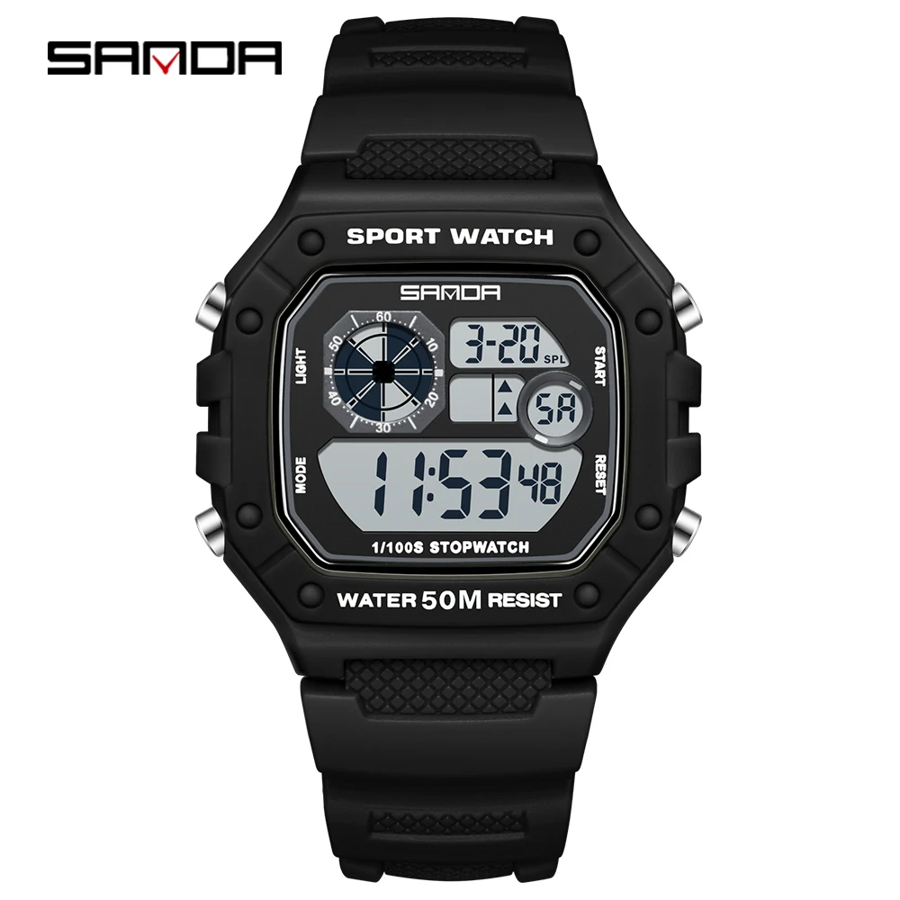 Relógio Masculino Eletrônico Elegante (preto E Branco), Multifuncional, À Prova D'água E Com Led.