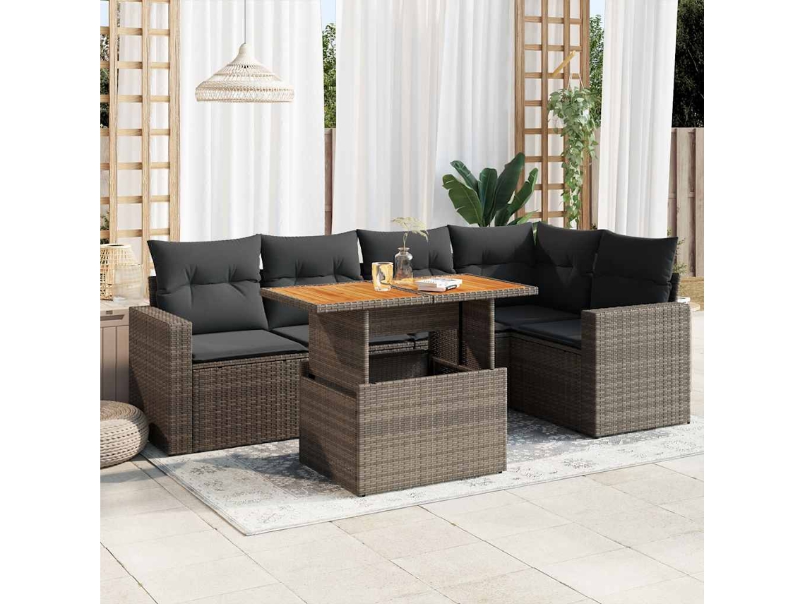 Vidaxl 6 Pcs Conjunto Sofás De Jardim Com Almofadões Vime Cinzento