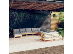 Vidaxl 11 Pcs Conjunto Lounge De Jardim C/ Almofadões Cinza Pinho