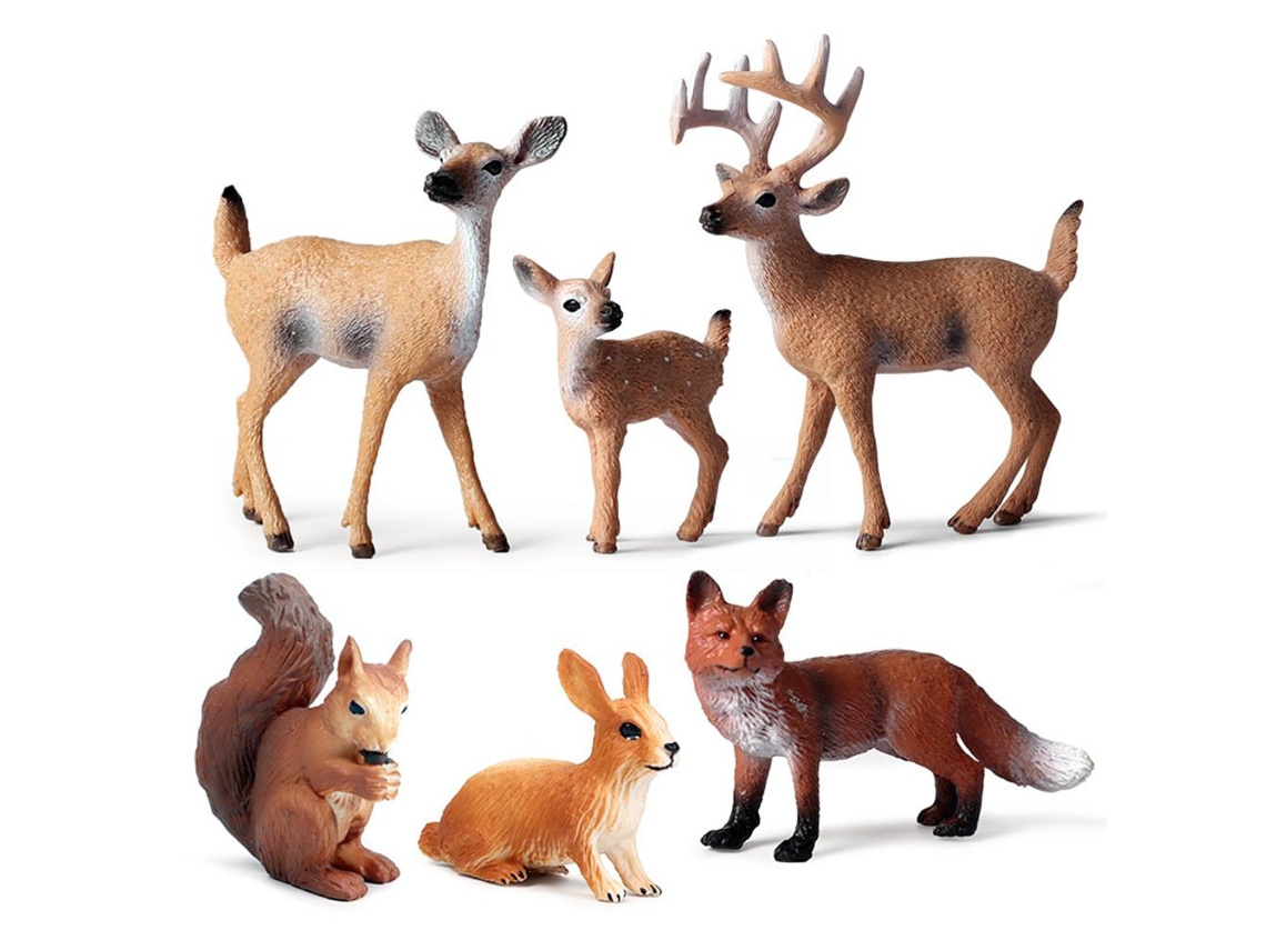 Primerox 6 Modelos de Animais Florestais Miniatura Natal Figurina Bolo Decoração Brinquedo Educativo