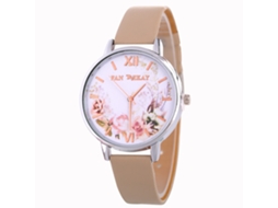 Relógio de Pulso Feminino de Quartzo com Pulseira de Couro Pu Estilo Simples e Elegante (bege)
