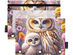 Gaigeo Conjunto de 3 Anéis para Massa com Estampa Floral Coruja, Porta-Doces com Zíper, Ideal para Trabalho e Escola, Acompanha Bolsas