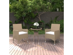 Vidaxl 3 Pcs Conjunto de Jantar para Jardim Vime Pe Bege