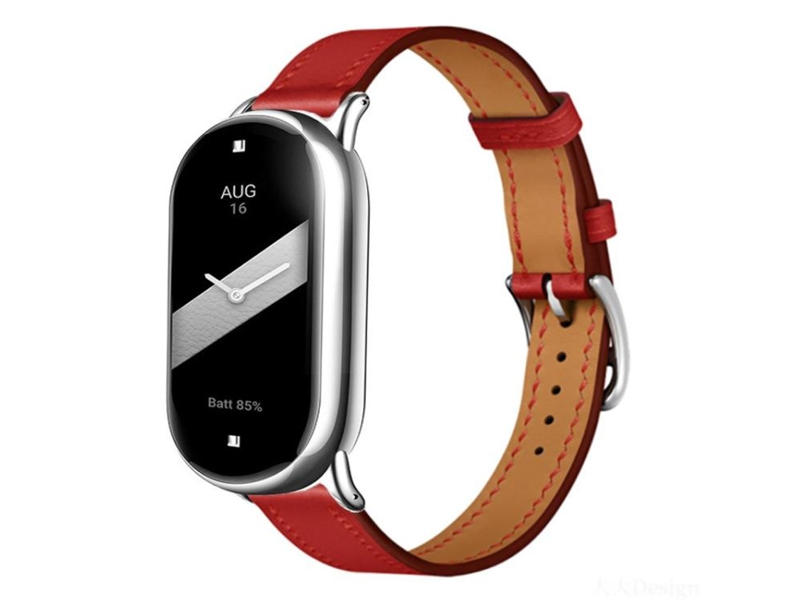 Bracelete para Xiaomi Smart Band 10/9/8 Couro Fivela Prateada Fina Vermelha XIAOMOYU