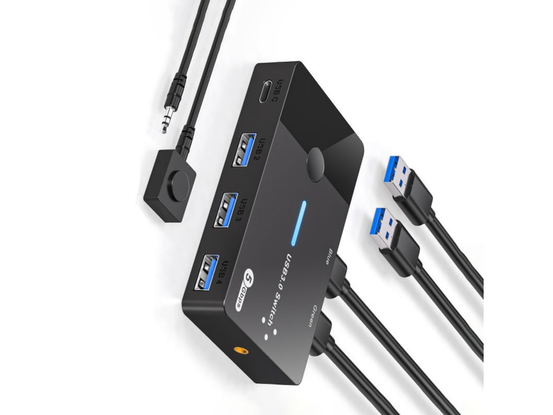 Switch Kvm Para 2 Computadores, Usb 3.0, Com 2 Entradas E 4 Saídas Usb 3.0 Para Mouse, Monitores, Teclado E Impressora. Aquaforge