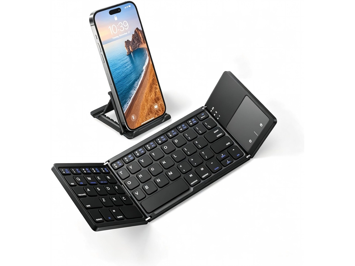 Teclado Eifson Dobrável Bluetooth Com Touchpad, Suporte 1 Dispositivo - Layout Em Inglês - Preto