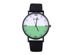 Reloj De Pulsera Analógico De Cuarzo Redondo Con Correa Pu (correa Negra Dial Blanco Verde)