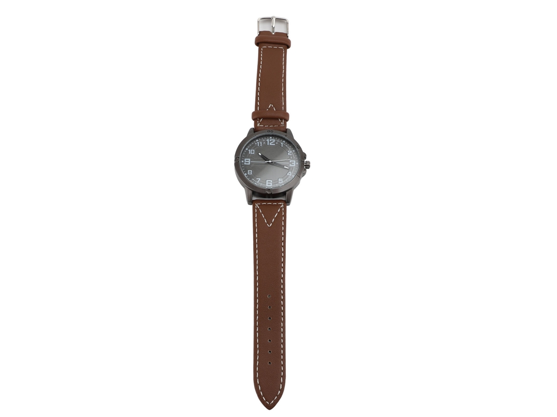 Relógio de Quartzo Masculino Vintage com Dial Grande Pulseira de Couro Pu Marrom