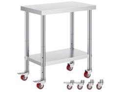 Mesa De Trabalho Inox Com Prateleira Ajustável E Rodas Tekmaquinas